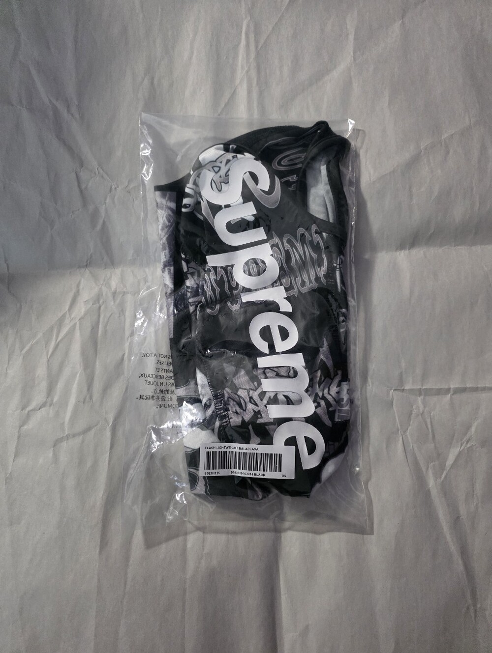 Supreme Black and White Bold Logo Face Covering Balaclava.
